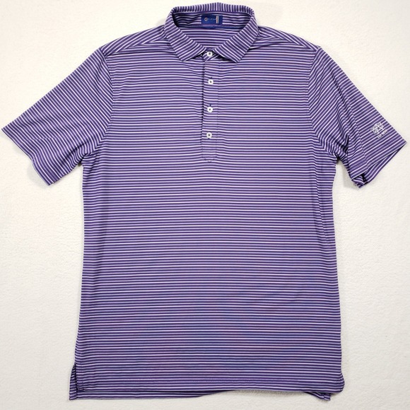 Stitch Golf Other - Stitch Golf Polo Shirt Mens Medium‎ Purple Striped Austin Country Club Logo